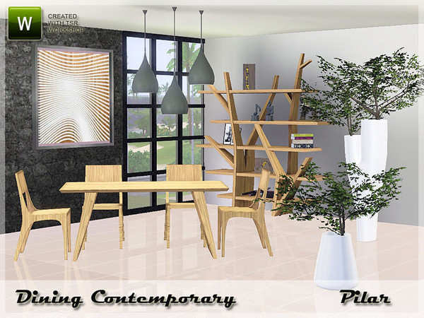 Sims 3 — Dining Contemporary  by Pilar — Dining room with warm wood and soft lines
