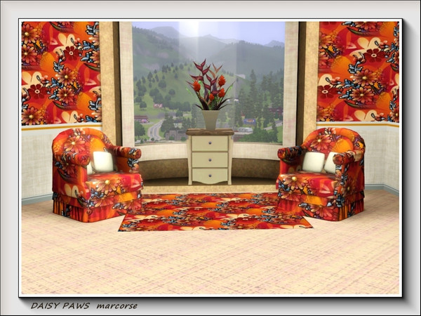Sims 3 — Daisy Paws pattern by marcorse — Stylised versions of kangaroo paw flowers are combined with daisies in an