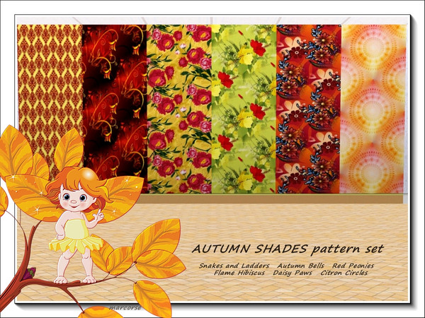 Sims 3 — Autumn Shades pattern set by marcorse — The 6 patterns in this set all feature the colour tones generally