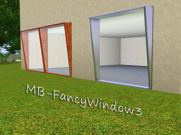 Sims 3 — MB-FancyWindow3 by matomibotaki — MB-FancyWindow3, wall-high 3x1 new window mesh, tilted and recolorable, by
