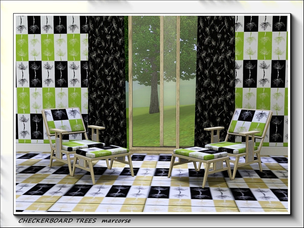 Sims 3 — Checkerboard Trees pattern by marcorse — A very basic checkerboard design featuring tree shapes on green, black