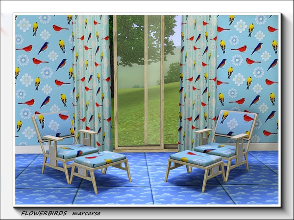 Sims 3 — Flowerbirds pattern by marcorse — Pretty songbirds - along with daisy flower shapes - are scattered across a