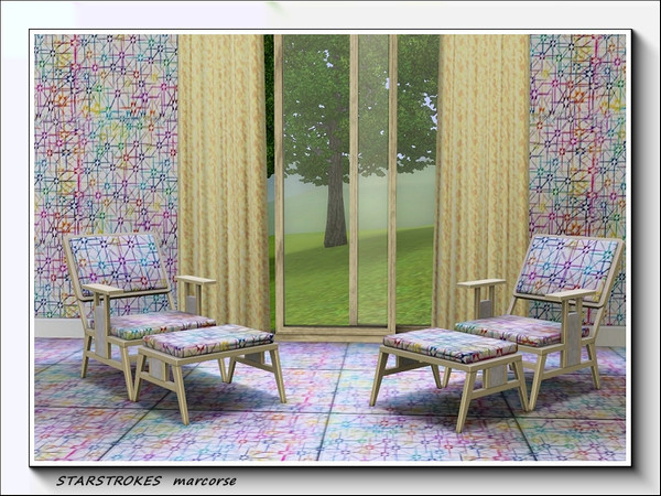 Sims 3 — Starstrokes pattern by marcorse — A confused, randomly repeated design of stars and pen-strokes in a rainbow of