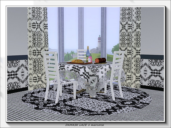 Sims 3 — Damask Lace 1 Pattern by marcorse — The first of 4, black and white lace patterns based on a damask design. The