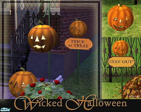 Sims 2 — Wicked Halloween by Cashcraft — A collection of Halloween jack-o-lanterns--a large jack-o-lantern to decorate