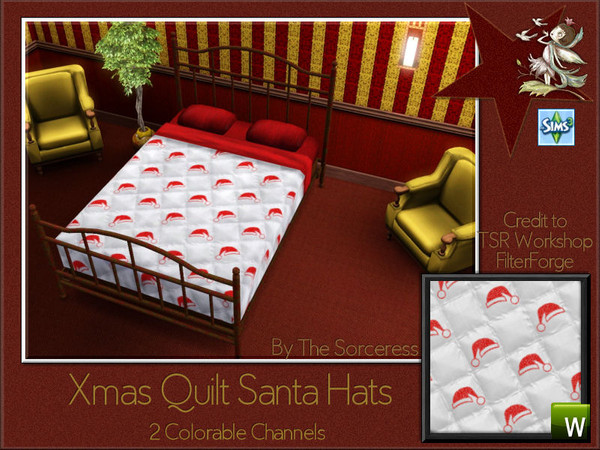 Sims 3 — JJs Xmas Quilt Santa Hats Pattern by thesorceress — 4 Quilt Patterns with a Xmas feeling to them. 100% Seamless