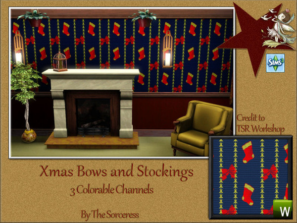 Sims 3 — JJs Xmas Bows and Stockings Pattern by thesorceress — 4 Patterns for your Xmas houses, furniture, clothes ;)
