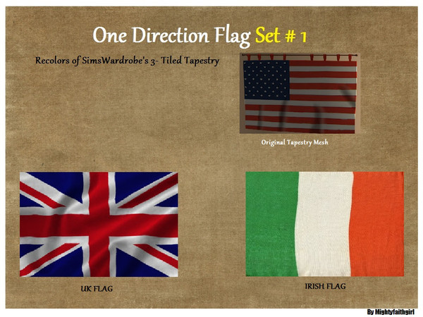 Sims 2 — One Direction Flag Set #1 by mightyfaithgirl — UK and Irish Flag recolors of SimsWardrobe\'s 3-Tiled Tapestry