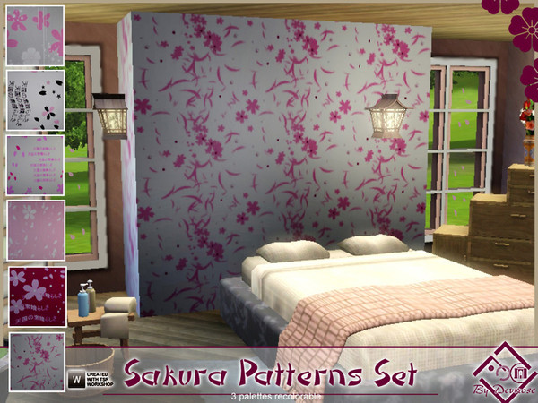 Sims 3 — Sakura Patterns Set by Devirose — Delicious patterns with motifs and written Japanese.Texture designed and