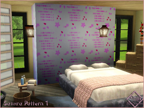 Sims 3 — Sakura Pattern 1 by Devirose — Lovely 'sakura' flowers and written,for japanese atmosphere.Created with TSR