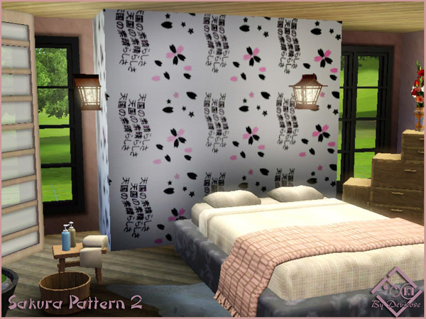 Sims 3 — Sakura Pattern 2 by Devirose — Lovely 'sakura' flowers and written,for japanese atmosphere.Created with TSR