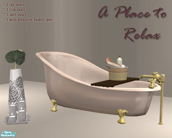 Sims 2 — A place to relax by Sophel21 — create a place to relax with these bath items. Set includes tub, tub-shelf and