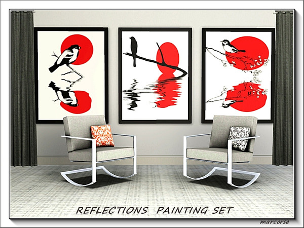 Sims 3 — Reflections painting set by marcorse — Reflections is a set of three Asian-style paintings with a common theme -