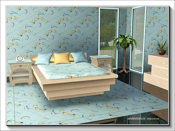 Sims 3 — Geodoodles pattern by marcorse — A delicate, eggshell blue design featuring circles and flowing doodles.
