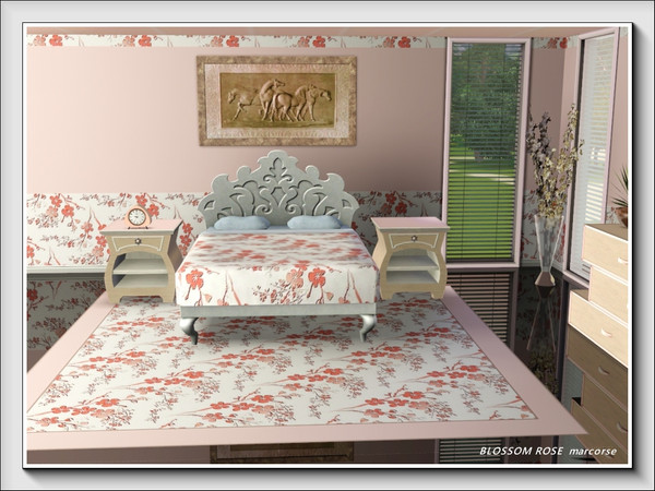 Sims 3 — Blossom Rose pattern by marcorse — Sweet and feminine, a delicate blossom branch pattern in rose pink on white.