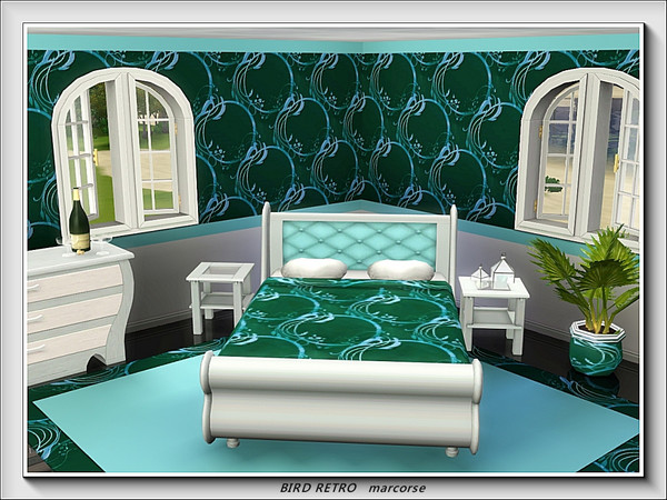 Sims 3 — Birds Retro pattern by marcorse — A deep green, embossed pattern featuring pheasants , flowers and curves, with