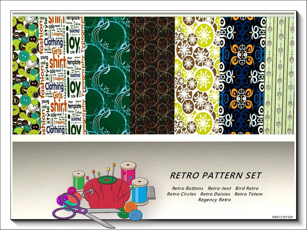 Sims 3 — Retro pattern set by marcorse — A set of seven patterns with a Retro influence. All are to be found under