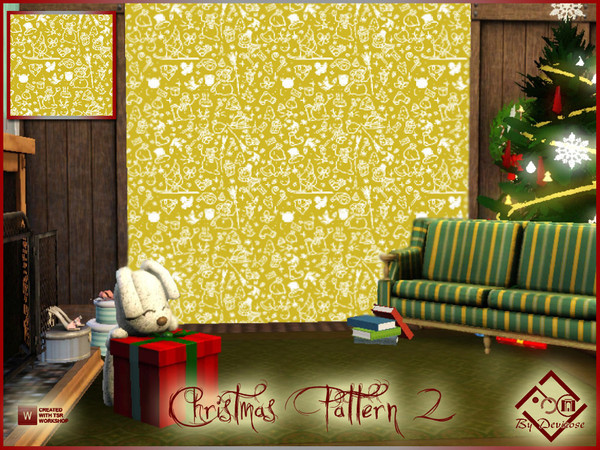 Sims 3 — Christmas Pattern 2 by Devirose — Lovely ocher/white mix of Christmas icons-created with TSR Workshop.Base Game