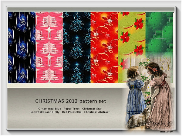 Sims 3 — Christmas 2012 pattern set by marcorse — Christmas 2012 comprises 6 patterns all with a Christmas theme. They