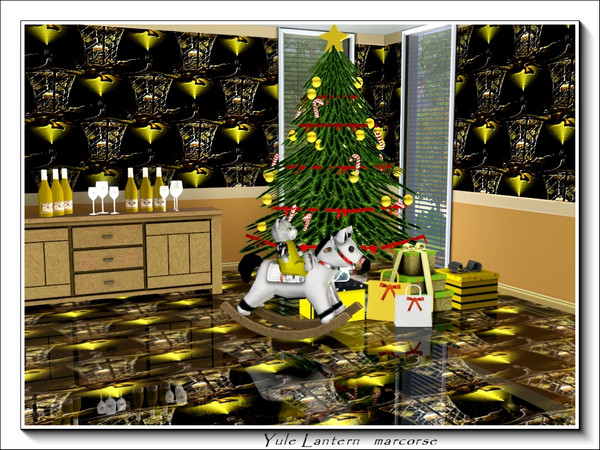 Sims 3 — Yule Lantern pattern by marcorse — This pattern features a traditional yule candle lantern in gold on black.