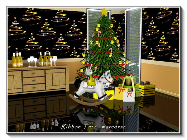 Sims 3 — Ribbon Tree pattern by marcorse — A gold on black design depicting a decorated, ribbon Christmas tree