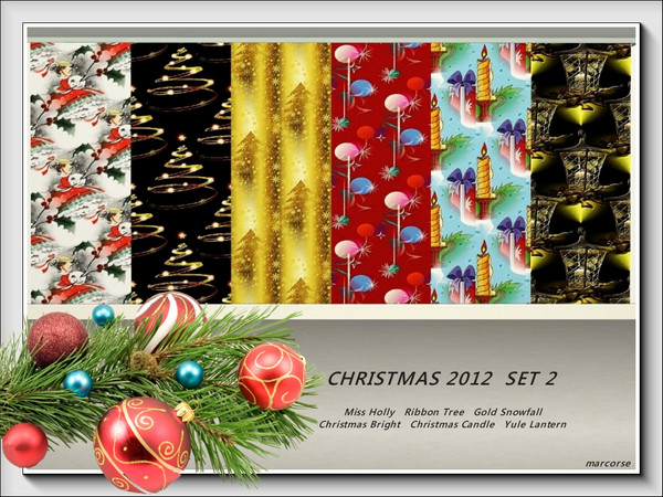 Sims 3 — Christmas 2012 Set 2 pattern set.. by marcorse — This is the second set of my 2012 Christmas patterns. All 6