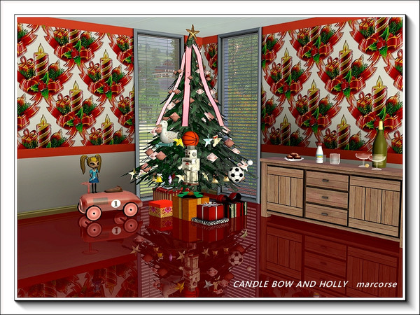 Sims 3 — Candle Bow and Holly pattern by marcorse — Another traditional image of Christmas festivities - a holly