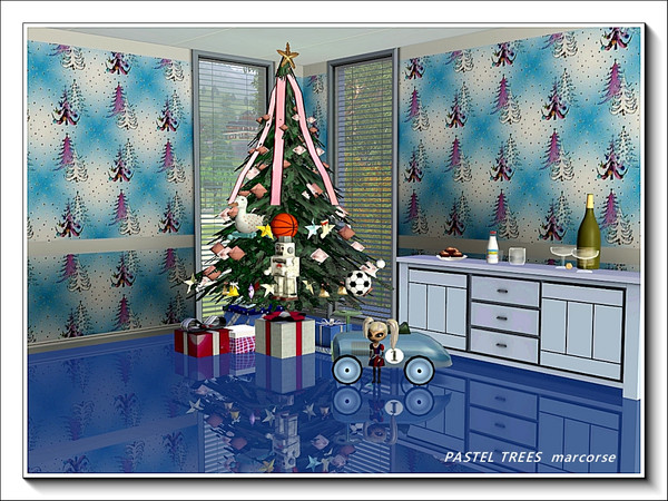 Sims 3 — Pastel Trees pattern by marcorse — A delicate, pastel themed Christmas tree pattern in a regular repeat.
