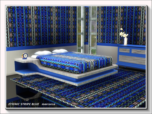 Sims 3 — Ethnic Stripe Blue pattern by marcorse — Vertical 'ethnic' stripe in blue, green and grey.