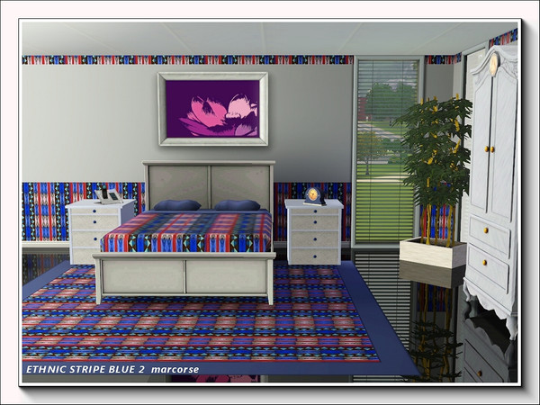 Sims 3 — Ethinc Stripe Blue2 pattern by marcorse — Blue and red 'ethnic' stripe in a vertical strip pattern.
