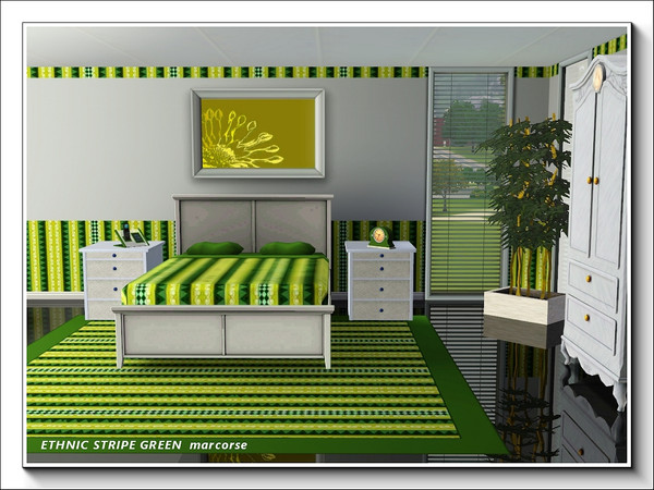 Sims 3 — Ethnic Stripe Green pattern by marcorse — Figured, vertically striped pattern in shades of green.