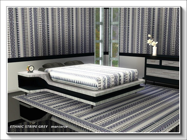 Sims 3 — Ethnic Stripe Grey pattern by marcorse — Monochrome 'ethnic' stripe in grey tones on white.