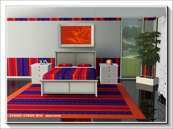 Sims 3 — Ethnic Stripe Red pattern by marcorse — Bright and cheerful, red and blue 'ethnic' stripe in a vertical design.