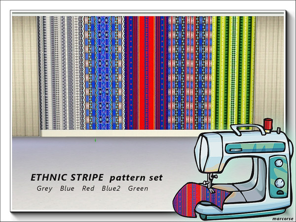 Sims 3 — Ethnic Stripe pattern set by marcorse — A set of 5 vertically striped patterns, with a certain 'ethnic'