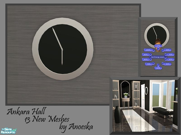 Sims 2 — Ankara Hall Clock by AnoeskaB — Modern working, animated clock in black and metal. The clock has an extra