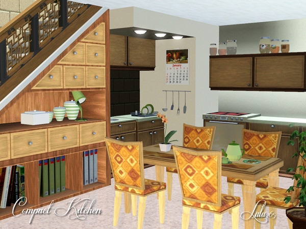 Sims 3 — Compact Kitchen by Lulu265 — This is a small compact Kitchen made to fit under the stairs, ideal for small sim