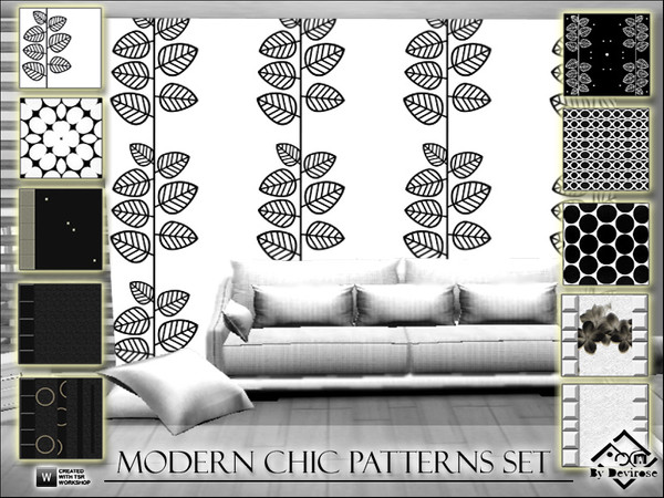 Sims 3 — Modern Chic Patterns Set by Devirose — A modern set of 10 patterns in shades of black and white :)Created with