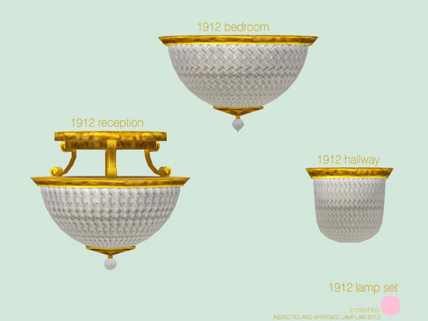 Sims 3 — 1912 Lamp Set by DOT — 1912 Lamp Set. 3 Titanic style Ceiling Lamps from 1912. Gold tones with an crossed etched