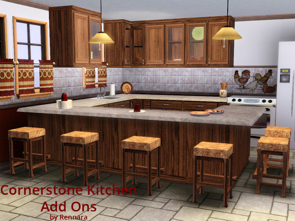 Sims 3 — Cornerstone Kitchen Add Ons by Rennara — Builders delight! Here are several additional counters and cabinets to