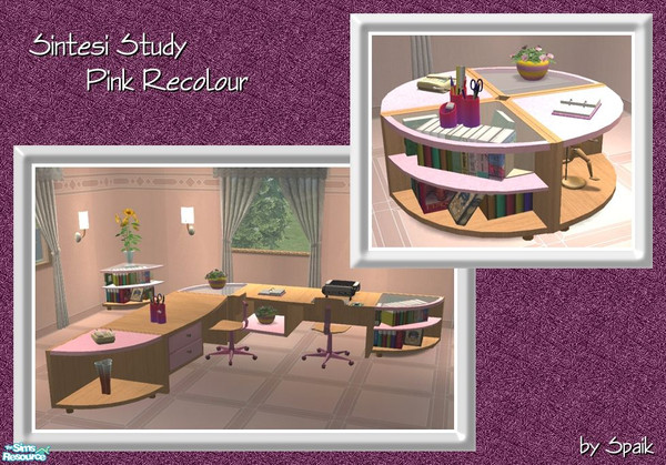 Sims 2 — Sintesi Study REC2 Pink by Spaik — Recolour in pink and pine wood of my Sintesi Study. Matches the same recolour