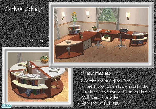 Sims 2 — Sintesi Study - MESH Set by Spaik — A curved, modern but not too much study. Arrange pieces together to create