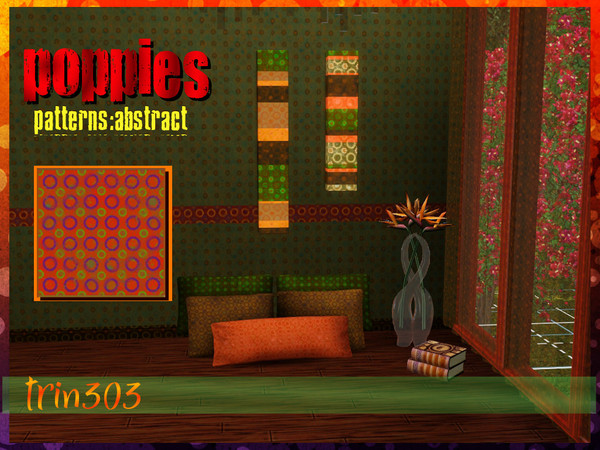 Sims 3 — Poppies 3 of 4 by trin3032 — Set:Poppies. Patt: 3 of 4. 3 recolorable channels. Abstract poppies on worn fabric.