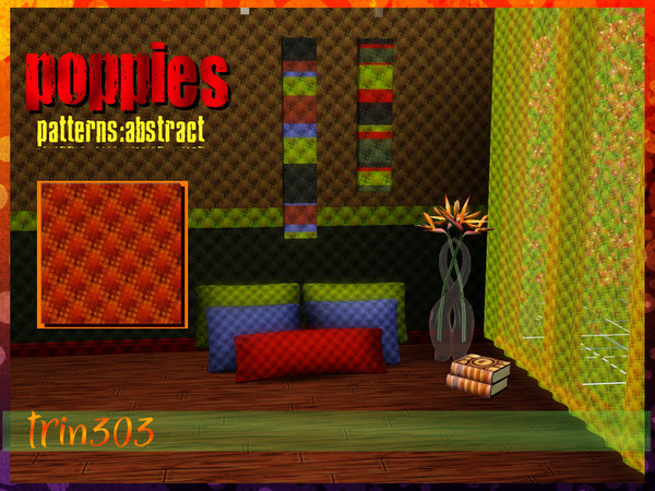 Sims 3 — Poppies 4 of 4 by trin3032 — Set:Poppies. Patt: 4 of 4. 3 recolorable channels. Abstract poppies on worn fabric.