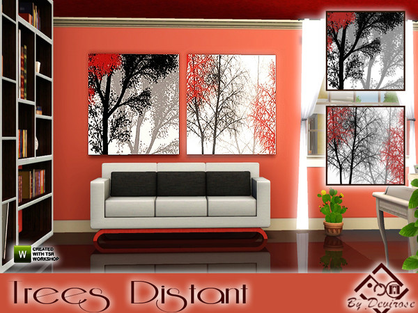 Sims 3 — Trees Distant Collection by Devirose — Two magnificent paints in shades of black white and red design picture