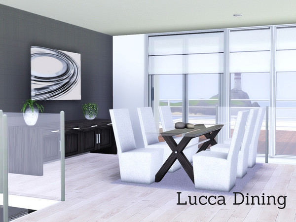 Sims 3 —  Lucca Dining by Angela — Lucca Dining, a modern room. Set contains: 3tile glasstop diningtable, chair, 3Tile