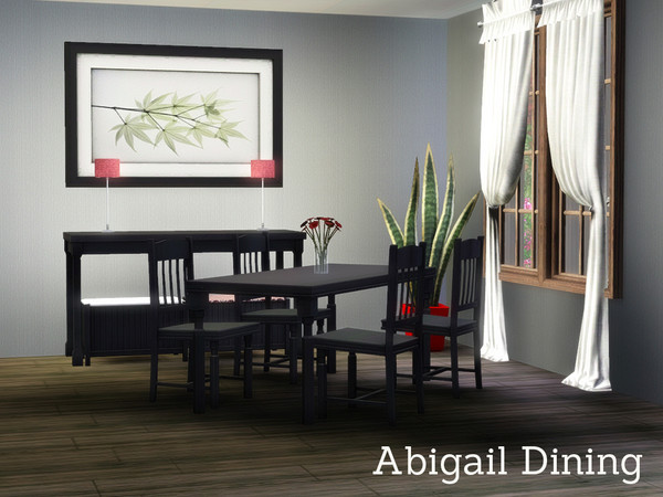 Sims 3 — Abigail Dining by Angela — Abigail Diningset. Set contains: Table, Sidetable, Chair, Flowers and Tablelamp. 