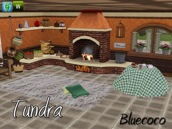 Sims 3 — Tundra by bluecoco2 — Dining room, consisting of multiple objects, the main is the fireplace, attached to a