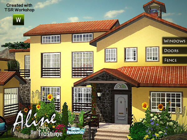 Sims 3 —  by Trustime — Aline is a build set that features 27 objects (all recolorable): 2 glass doors, 1 fence and 24
