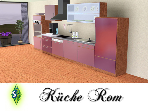 Sims 3 — Kitchen Roma by ruhrpottbobo — Modern kitchen in glossy red and wood for small flats 