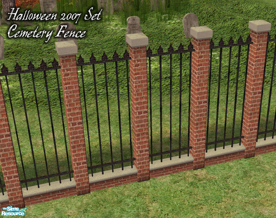 Sims 2 — Halloween 2007 Set - Beos Mortuaryfence01 by BeOSBoxBoy — A slender iron & brick fencing, suitable for